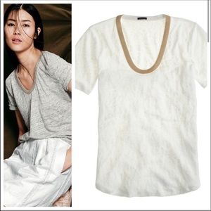 Jcrew Gold Neckline White Linen Tee